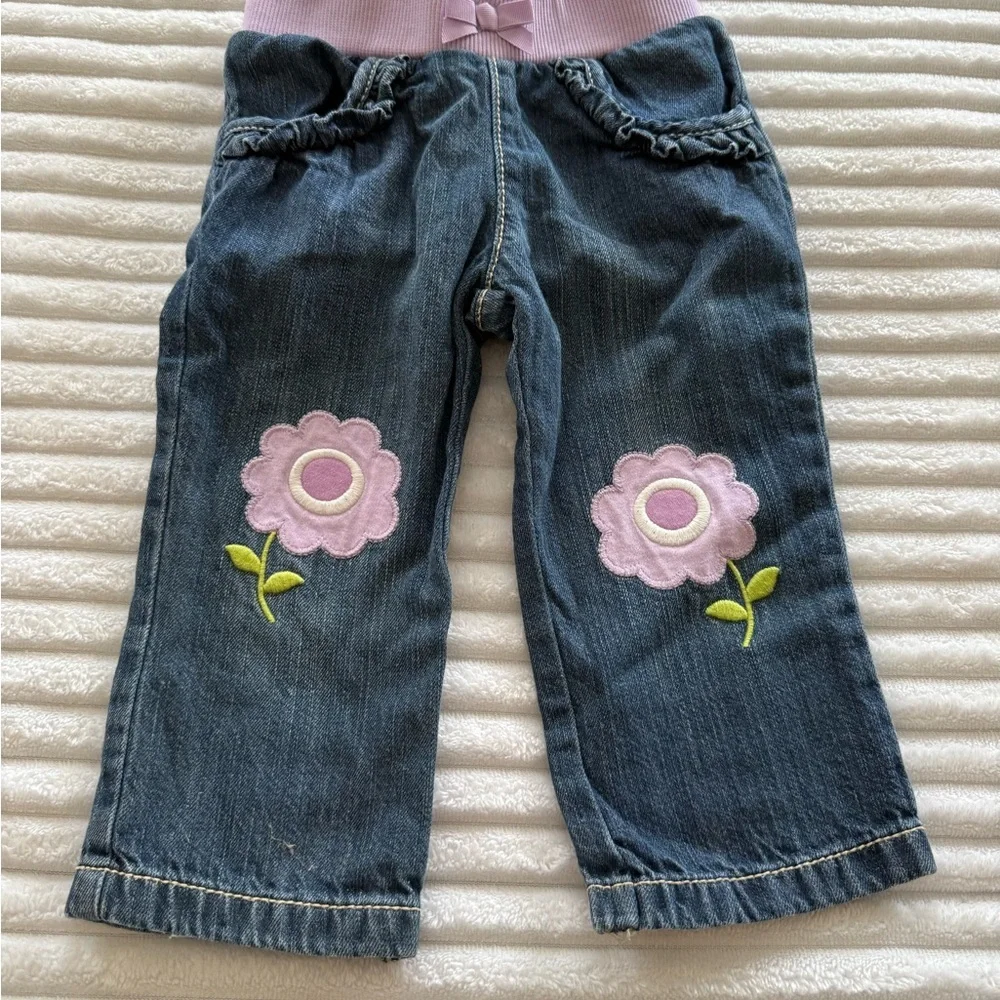 Gymboree Blue Jeans with Pink Flower Embroidery - Picture 1 of 3